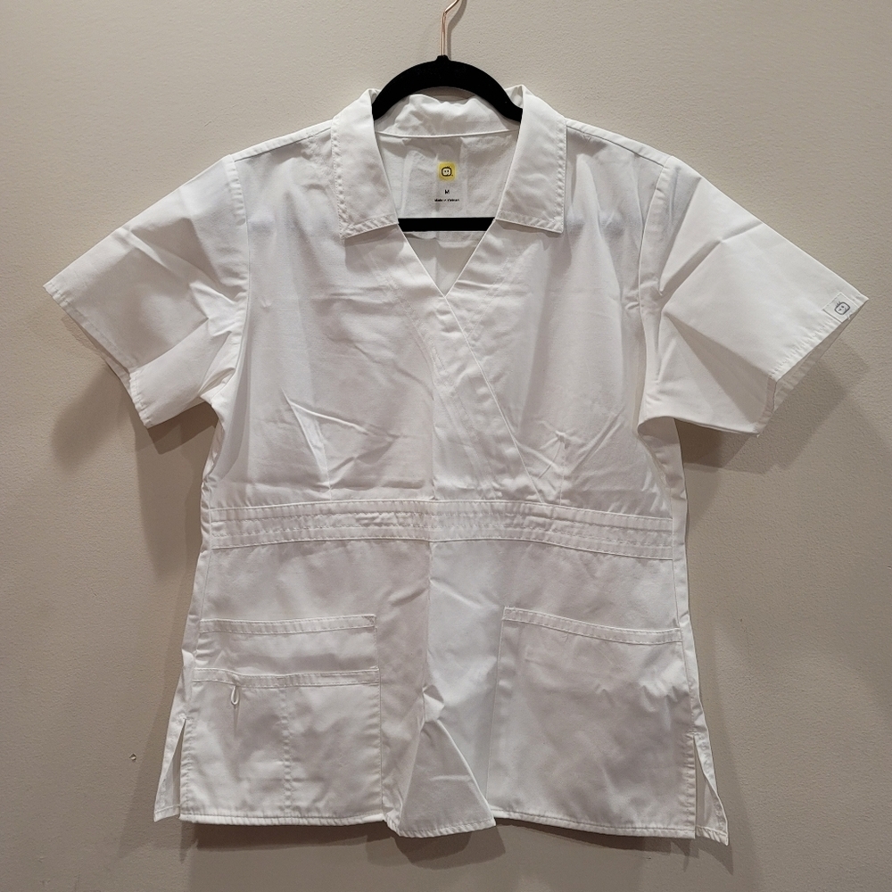 Sz Large WonderWink White "Charlie" Scrub Top Medical Performance